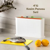 Porsima 1074-1 Beyaz-Beyaz Standlı Çoklu Kesme Tahtası Seti-Kırmızı Et Balık Sebze Beyaz Et-Canlı - 1