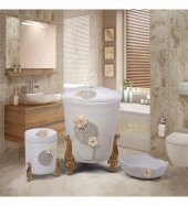 Bonny Home Matmazel Krem 3lü Kadife Çeyizlik Banyo Kirli Çamaşır Sepeti Seti - 1