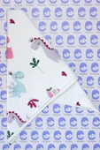 2 Katlı Arkası Beyaz Dino Desenli %100 Pamuklu Müslin& Pike 5'li Bebek Seti, - 5