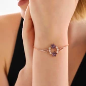 Gümüş Rose Mor Çiçek Kadın Bileklik - 1