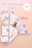 Pembe Tavşan Desenli 2 Katlı %100 Pamuklu Müslin & Pike 5'li Bebek Seti - 2