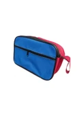 Traş Çantası-makyaj Çantası - Seyehat Çantası Büyük Boy Çift Fermuarlı Kırmızı - Mavi Renk thumbnail 2
