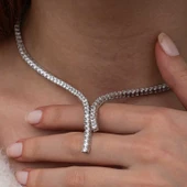 Gümüş İki Sıralı Su Yolu Kadın Kolye SL10073 thumbnail 6