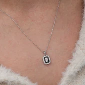 Gümüş Siyah Mineli Baget Kadın Kolye  SL10060 thumbnail 6