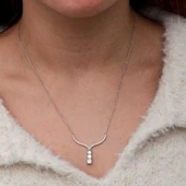 Gümüş Üç Taşlı V Model Kadın Kolye  SL10061 thumbnail 7