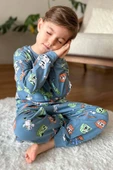 Erkek Çocuk Robot ve Creeper Baskılı Mavi Pijama Takımı - 2
