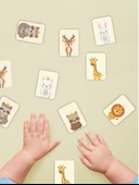 Zeka Kartları Ahşap Eğitici Hafıza Eşleştirme Oyunu Sevimli Hayvanlar Puzzle Oyuncak ( 5,5 x 7,5 CM) - 1
