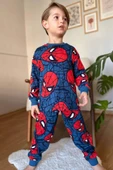 Erkek Çocuk Ağ ve Örümcek Adam Kafa Baskılı Lacivert Pijama Takımı - 1