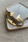 Tiffany T Model Altın Renk Bijuteri Kadın Kelepçe Bileklik - 1