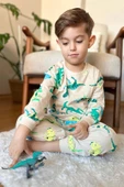 Erkek Çocuk Üzeri Dinazor Baskılı Bisiklet Yaka Pijama Takımı - 2