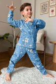 Erkek Çocuk Robot ve Creeper Baskılı Mavi Pijama Takımı - 1