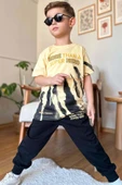Erkek Çocuk More Than Yazı ve Eskitme Yazı Baskı Detaylı T-Shirt Sarı Eşofman Takım thumbnail 2