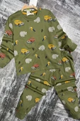 Erkek Çocuk Üzerinde Fil ve Papağan Digital Baskılı Yeşil Pijama Takımı - 4