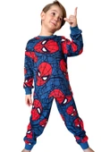 Erkek Çocuk Ağ ve Örümcek Adam Kafa Baskılı Lacivert Pijama Takımı thumbnail 7