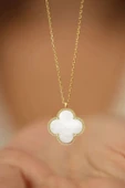 Sedef Taşlı Şans Yoncası Altın Renk Çevre Van Cleef Kadın Bijuteri Kolye - 1