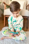 Erkek Çocuk Üzeri Dinazor Baskılı Bisiklet Yaka Pijama Takımı - 3