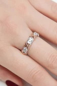 Gümüş Renk Altın Rodaj Tiffany Model Çelik Su Yolu Yüzük Ayarlanabilir - 1