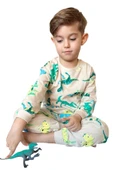 Erkek Çocuk Üzeri Dinazor Baskılı Bisiklet Yaka Pijama Takımı - 6