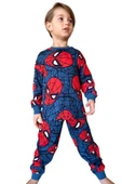 Erkek Çocuk Ağ ve Örümcek Adam Kafa Baskılı Lacivert Pijama Takımı thumbnail 6