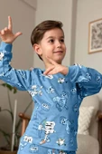 Erkek Çocuk Robot ve Creeper Baskılı Mavi Pijama Takımı - 4
