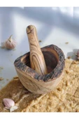 Zeytin ağacı el yapımı havan kabuk detaylı kütüklü doğal el işçiliği havan - 2