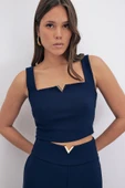 Yaka Gold Aksesuarlı Bluz - LACİVERT - 4
