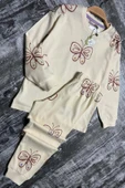 Kız Çocuk Bilekleri Manşetli Kelebek Desenli Krem Pijama Takımı - 6