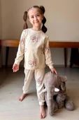 Kız Çocuk Bilekleri Manşetli Kelebek Desenli Krem Pijama Takımı - 1