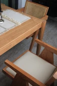 Bohemart Pera Sandalye Boho Ahşap Hasirli Doğal Hazeran Kolçaklı Elişi - 3