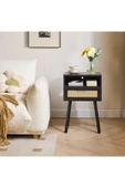 Varsthree Rattan Gece Sehpası, Çekmeceli Ve Açık Raflı Boho Sehpa, Ahşap Vurgulu Başucu Sehpası - 4