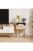 Varsthree Rattan Gece Sehpası, Çekmeceli Ve Açık Raflı Boho Sehpa, Ahşap Vurgulu Başucu Sehpası - 3