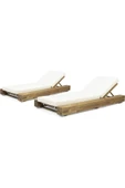 Varsthree Modern Akasya Ahşap Şezlong Ve Minder Seti Ayarlanabilir Suya Dayanıklı Kumaş 2'Li Set - 1