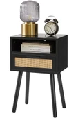 Varsthree Rattan Gece Sehpası, Çekmeceli Ve Açık Raflı Boho Sehpa, Ahşap Vurgulu Başucu Sehpası - 1