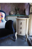 Moza Sanat Krem Eskitme 3 Çekmeceli Ahşap Vintage Komodin - 2