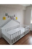 Ahşap Beyaz Montessori Yatak Bebek Çocuk Karyolası - 1