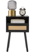 Varsthree Rattan Gece Sehpası, Çekmeceli Ve Açık Raflı Boho Sehpa, Ahşap Vurgulu Başucu Sehpası - 6