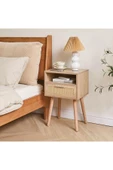 Varsthree Rattan Gece Sehpası, Çekmeceli Ve Açık Raflı Boho Sehpa, Ahşap Vurgulu Başucu Sehpası - 5