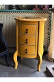 Moza Sanat 3 Çekmeceli Vintage Sarı Eskitme Komodin - 1
