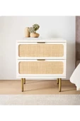 One Design Masif Ahşap Komodin Hasır Çekmeceli Komodin Beyaz Sehpa Beyaz Mobilya thumbnail 1