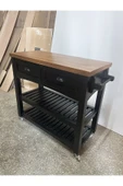 One Design Tekerlekli Mutfak Tezgahı Çekmeceli Raflı Kahve Bangosu Sunum Standı 75X100X45 - 3