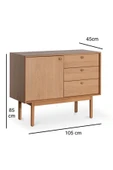 One Design Ahşap Konsol 105Cm Kapaklı Raflı Ve 3 Çekmeceli Konsol - 3