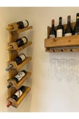 Mywoodteks Ahşap Duvar Tipi Şaraplık - 6 Şişe Kapasiteli Şarap Rafı Ve Kadeh Tutucu, Modern Ve Rustik Tarz thumbnail 1
