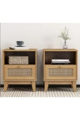 One Design Masif Ahşap Komodin&Yan Sehpa Hazeran Çekmeceli Raflı Komodin 2 Adet thumbnail 1