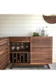 Mywoodteks Ahşap Bar Dolabı - Modern Şerit Detaylı, Şarap Ve Bardak Saklama Ünitesi - 2