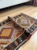 58x90 cm El Dokuma Renkli Küçük Antik Halı, Vintage Tutkunları için Anadolu Yün Halısı - 8