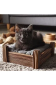 Mdizmir Kedi Evi ( Yatak Dahil Değildir ) Ahşap Kedi Yatağı Tablası Lüks Tasarım Md İzmir - 1