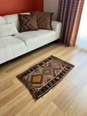 58x90 cm El Dokuma Renkli Küçük Antik Halı, Vintage Tutkunları için Anadolu Yün Halısı - 1