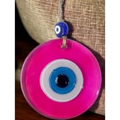 Şeffaf Pembe Nazar Boncuklu Duvar Süsü 10 Cm Cam Duvar Dekoru - 3