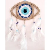 Göz Model Nazar Boncuğu Motifli Kuş Tüylü El Yapımı Düş Kapanı Duvar Dekoru - 2