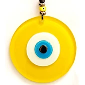 Tasarım Harikası Deri İpli Nazar Boncuklu Sarı Cam Duvar Süsü - 1